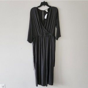 Loft Surplice Belted Waist Jumpsuit Charcoal Grey Womens Medium NWT NEW